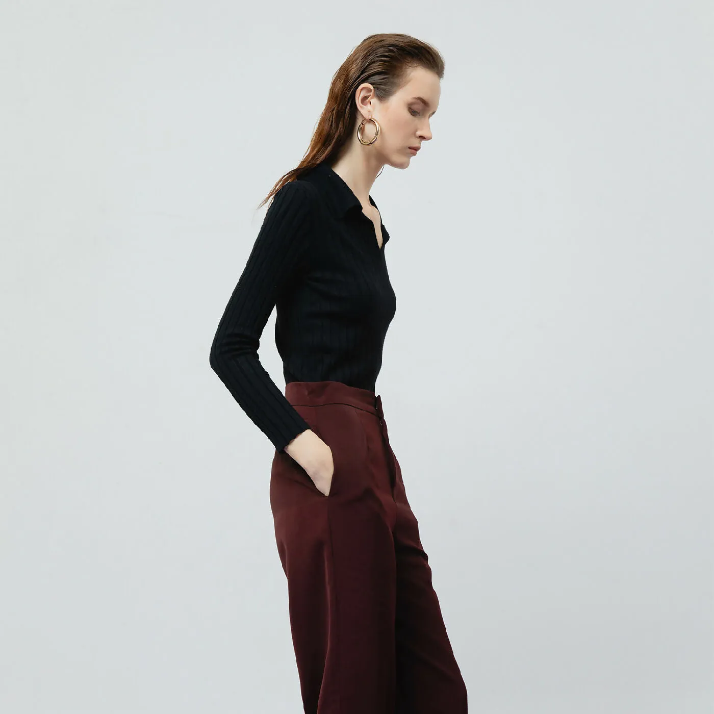 ATSTHELABEL ZOE MAROON TAILORED PANTS