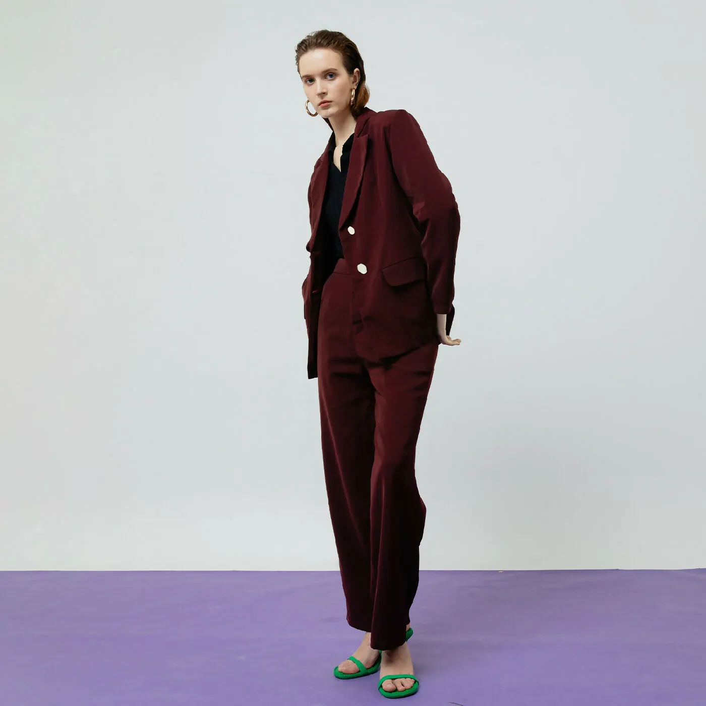 ATSTHELABEL ZOE MAROON TAILORED PANTS