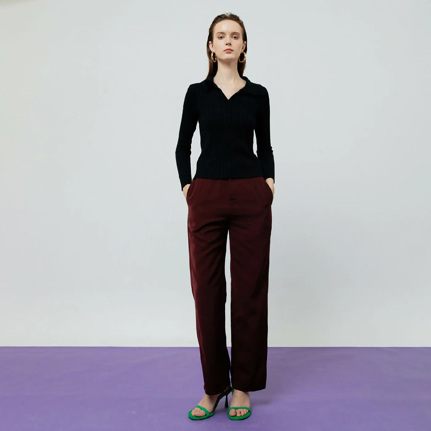 ATSTHELABEL ZOE MAROON TAILORED PANTS