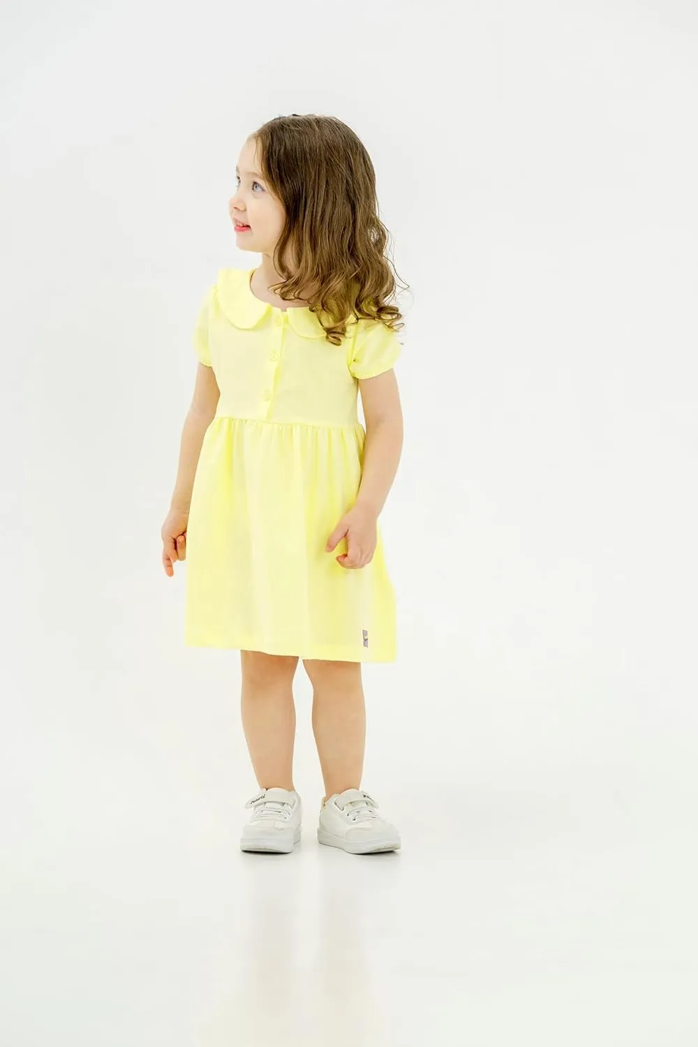 Baby and Toddler Girl Dress Short Sleeve Buttoned Collar for 3 Months to 5T Size Soft Cotton Baby Girl Dress