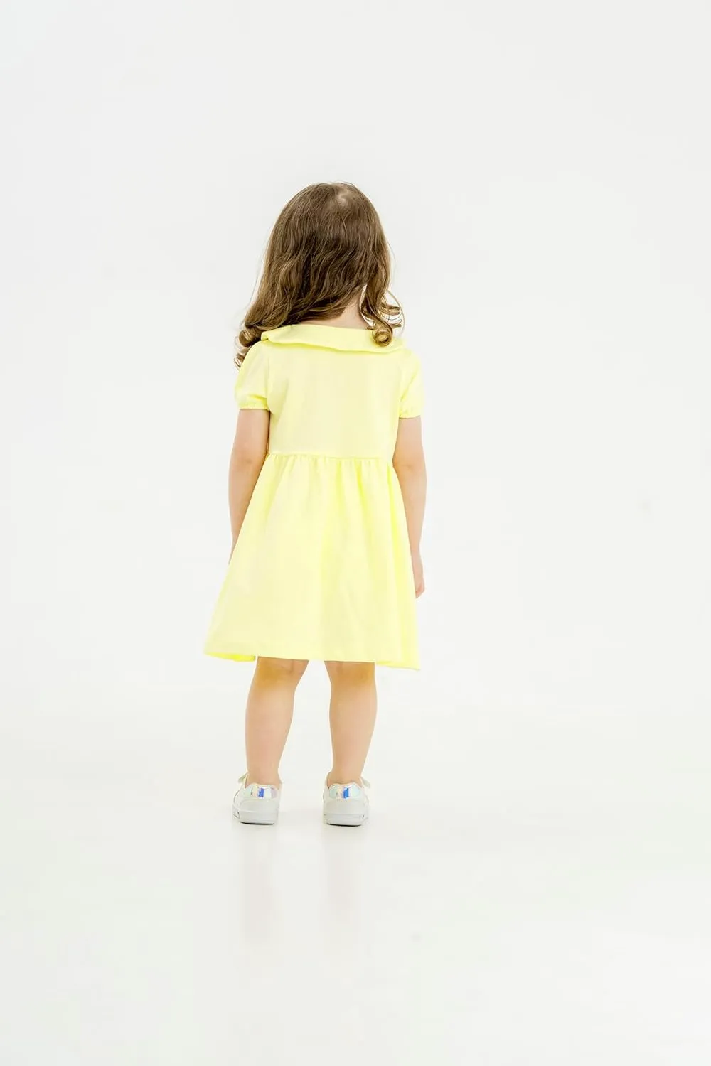 Baby and Toddler Girl Dress Short Sleeve Buttoned Collar for 3 Months to 5T Size Soft Cotton Baby Girl Dress