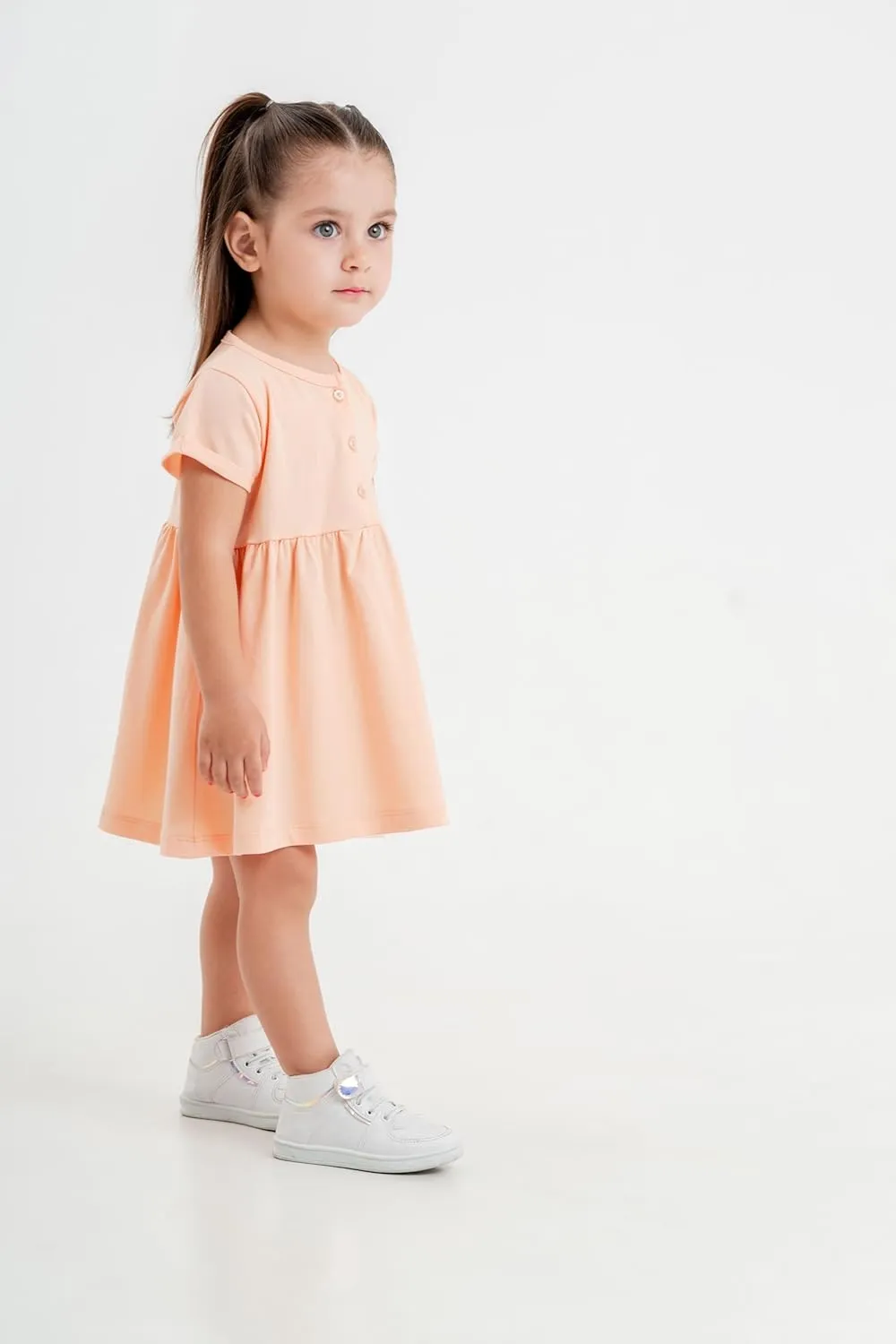 Baby and Toddler Girl Dress Short Sleeve Buttoned Collar for 3 Months to 5T Size Soft Cotton Baby Girl Dress