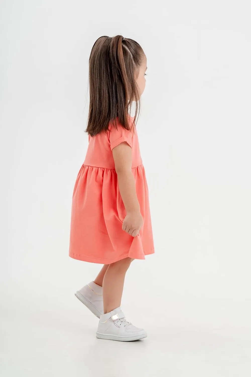 Baby and Toddler Girl Dress Short Sleeve Buttoned Collar for 3 Months to 5T Size Soft Cotton Baby Girl Dress