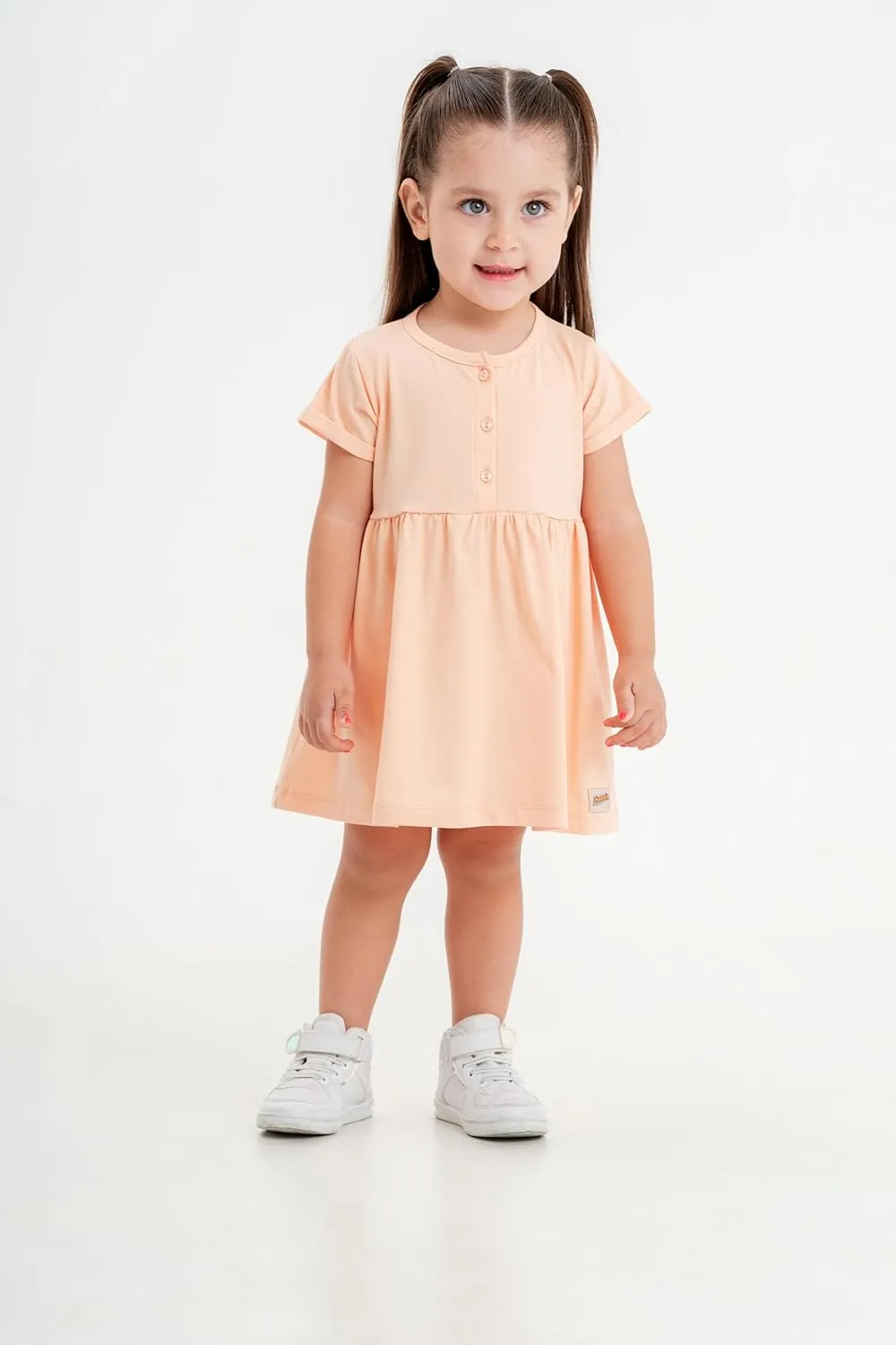 Baby and Toddler Girl Dress Short Sleeve Buttoned Collar for 3 Months to 5T Size Soft Cotton Baby Girl Dress
