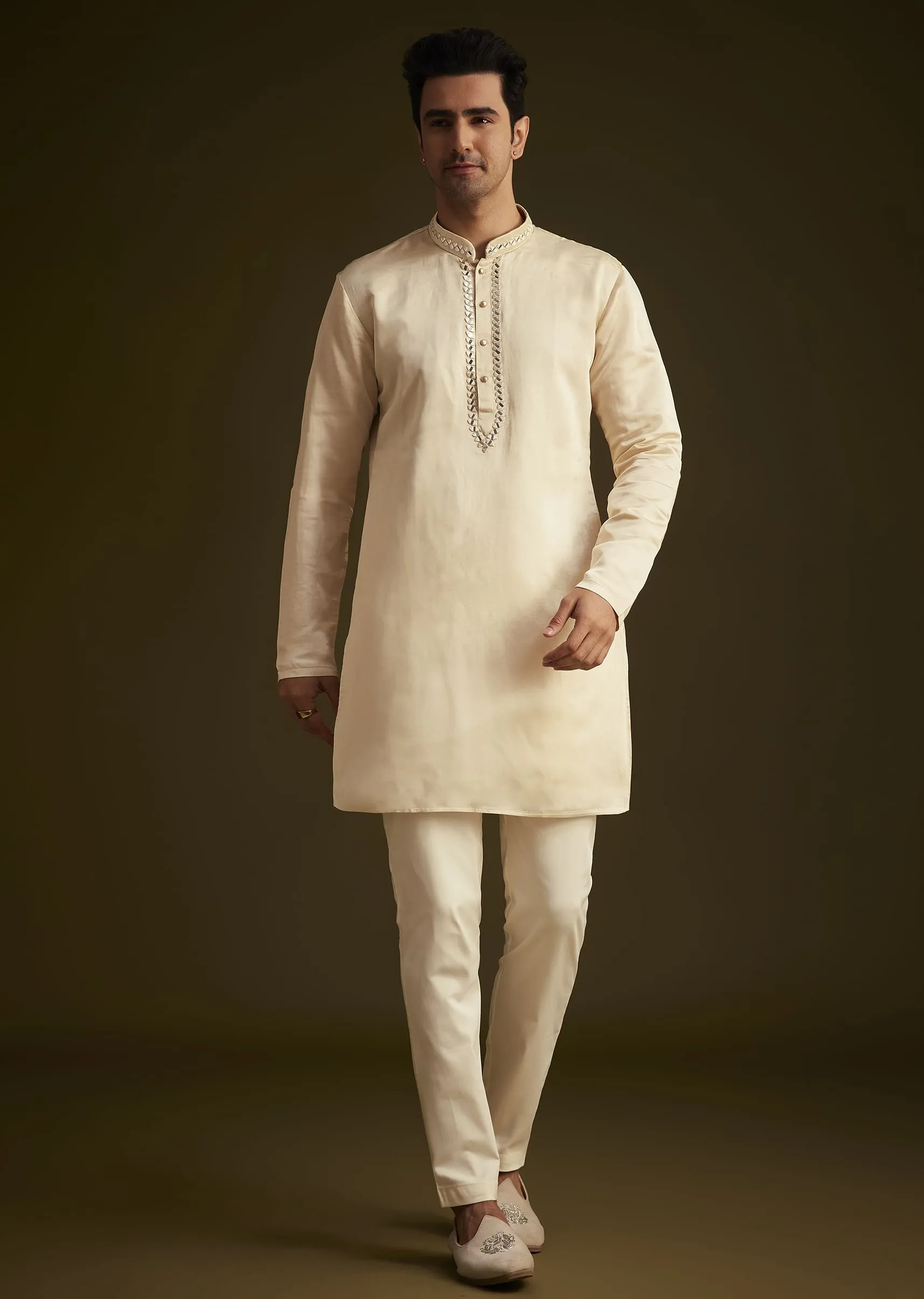 Beige Hand Embroidered Sherwani Set