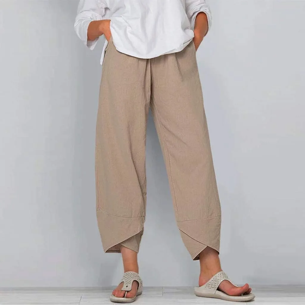 Bengbobar Womens Linen Wide Leg Pants Elastic High Waist Palazzo Pants Business Casual Loose Trousers with Pocket