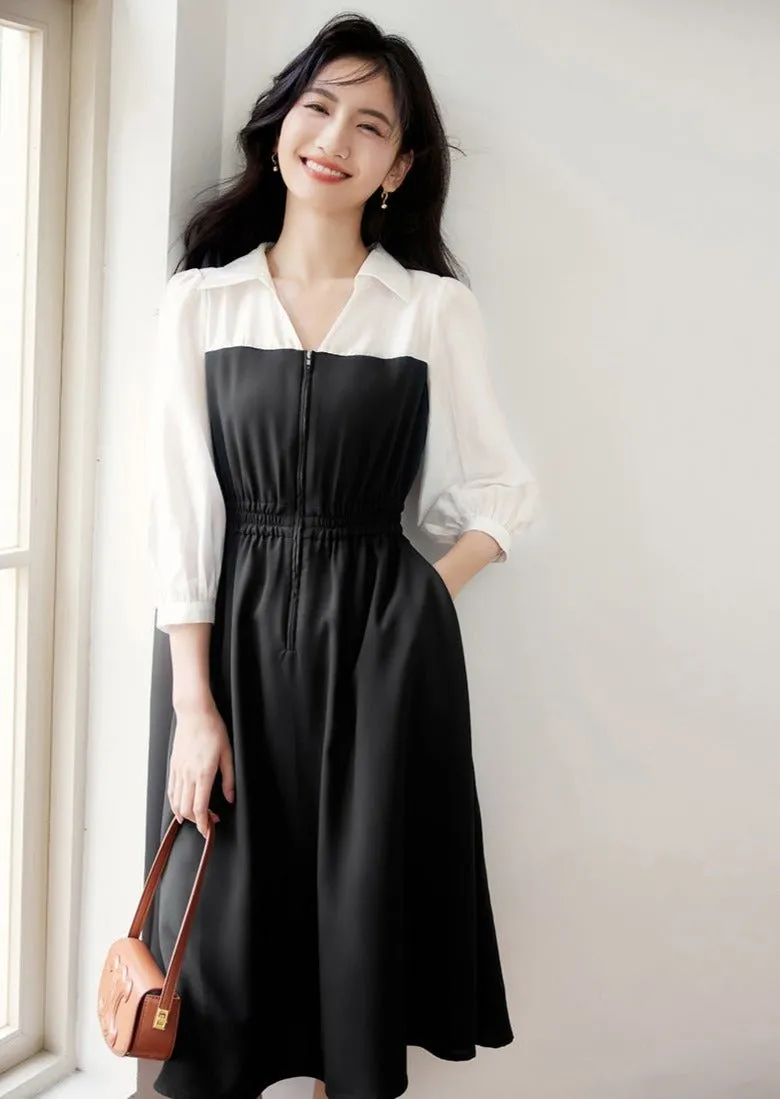 BLACK & WHITE STITCH CONTRAST SHIRT DRESS