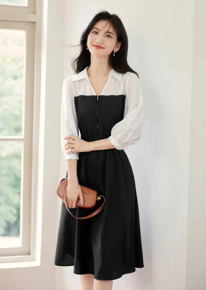 BLACK & WHITE STITCH CONTRAST SHIRT DRESS
