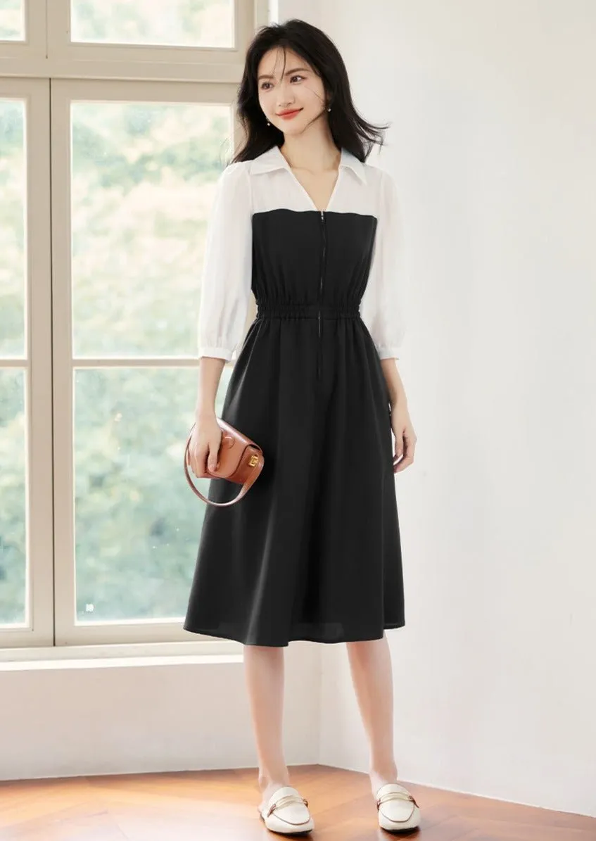 BLACK & WHITE STITCH CONTRAST SHIRT DRESS