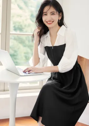 BLACK & WHITE STITCH CONTRAST SHIRT DRESS