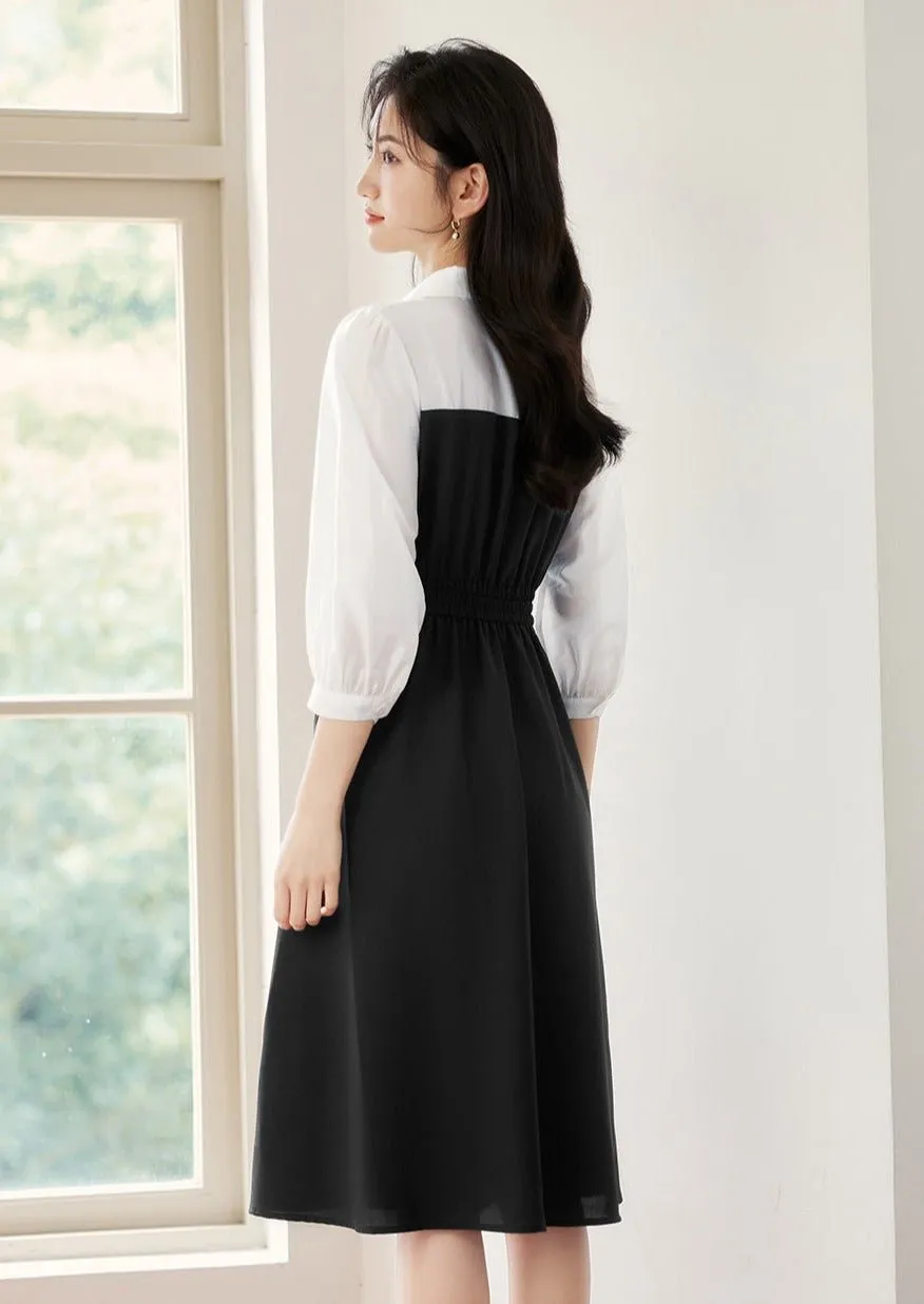 BLACK & WHITE STITCH CONTRAST SHIRT DRESS