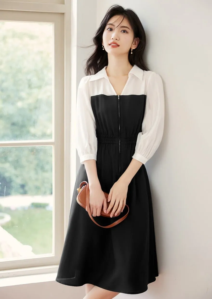 BLACK & WHITE STITCH CONTRAST SHIRT DRESS