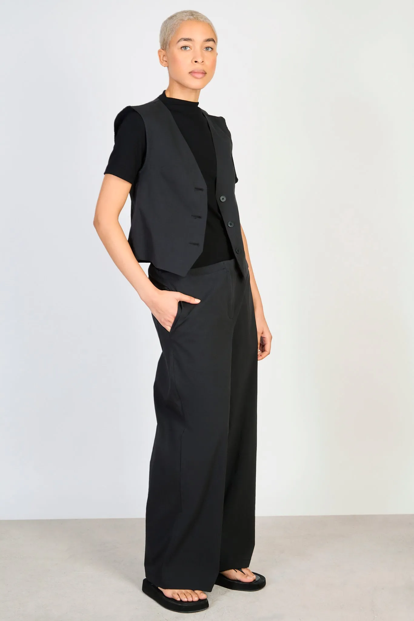 Black tailored tie waist trousers