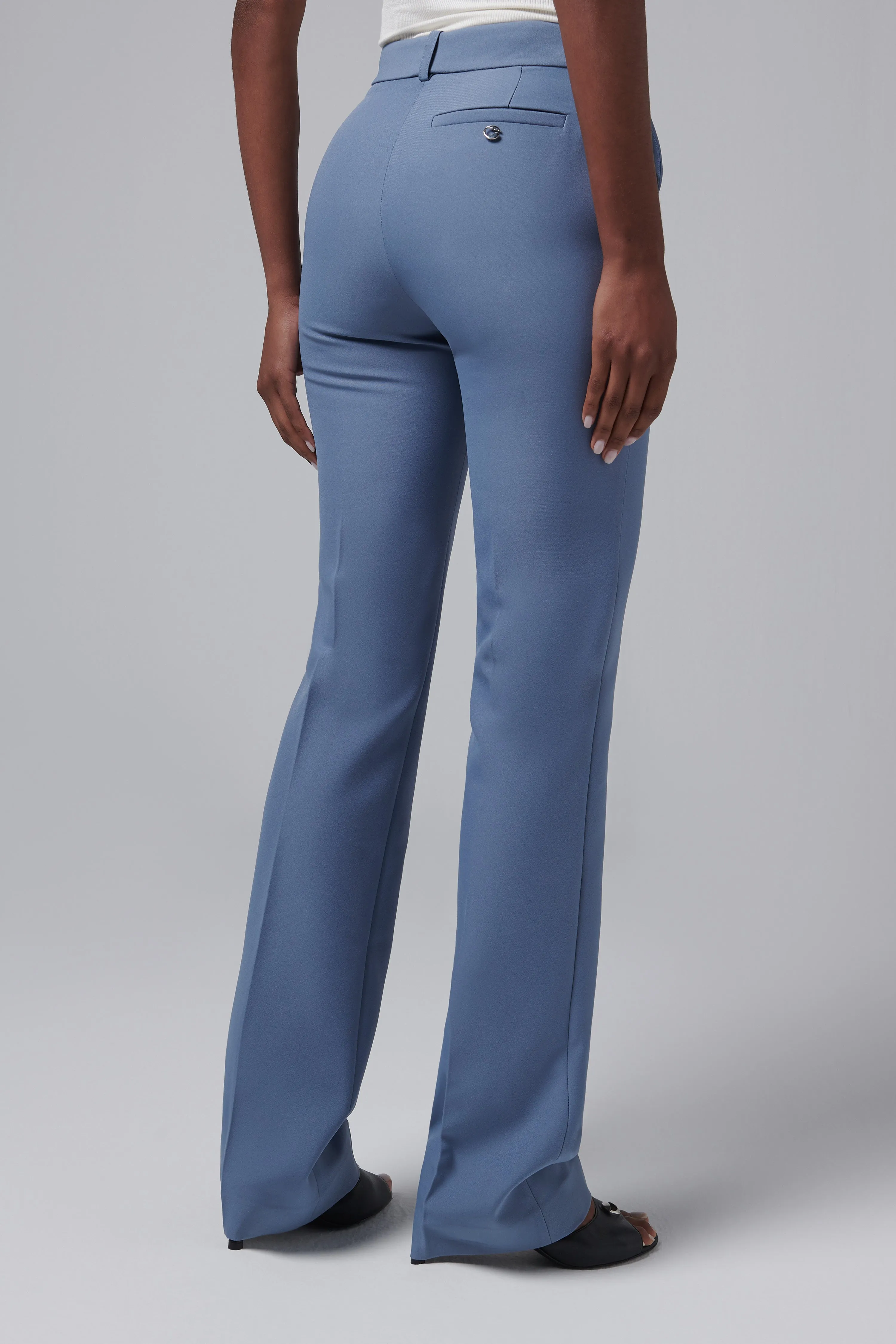 Blue Straight Leg Tailored Pants
