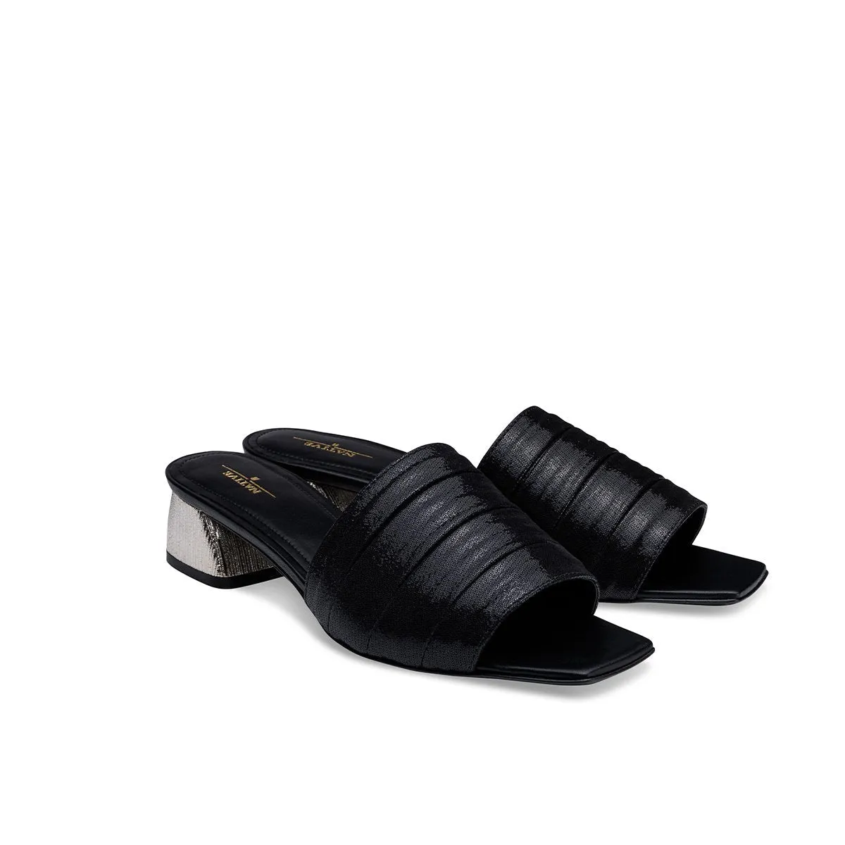 Boxxy Sandals W/ Striped Metallic Heels in Black