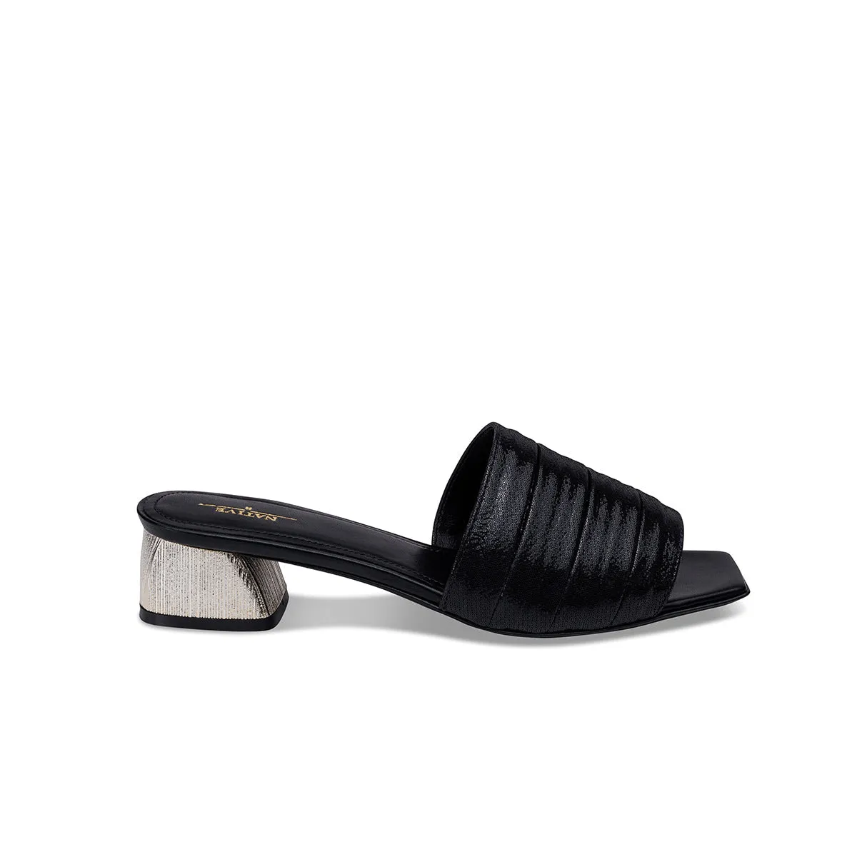 Boxxy Sandals W/ Striped Metallic Heels in Black