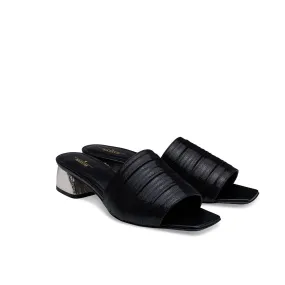 Boxxy Sandals W/ Striped Metallic Heels in Black
