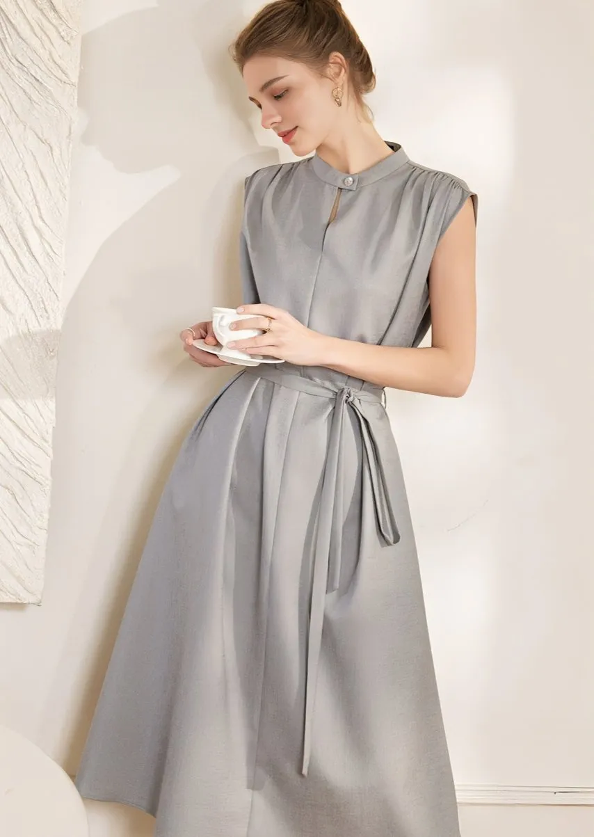 COLLARLESS MIDI DRESS