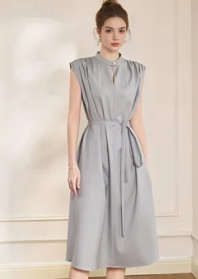 COLLARLESS MIDI DRESS