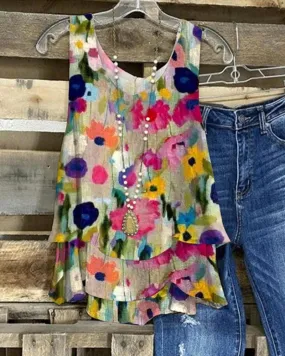 Colorful printed multi-layered casual vest