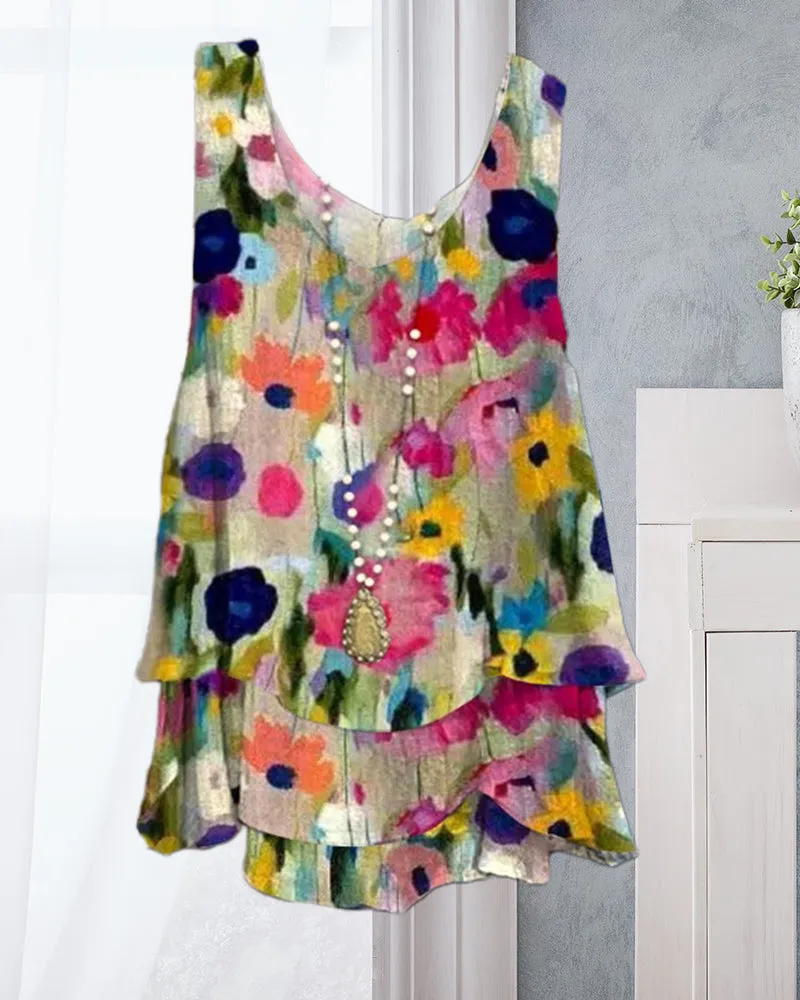 Colorful printed multi-layered casual vest