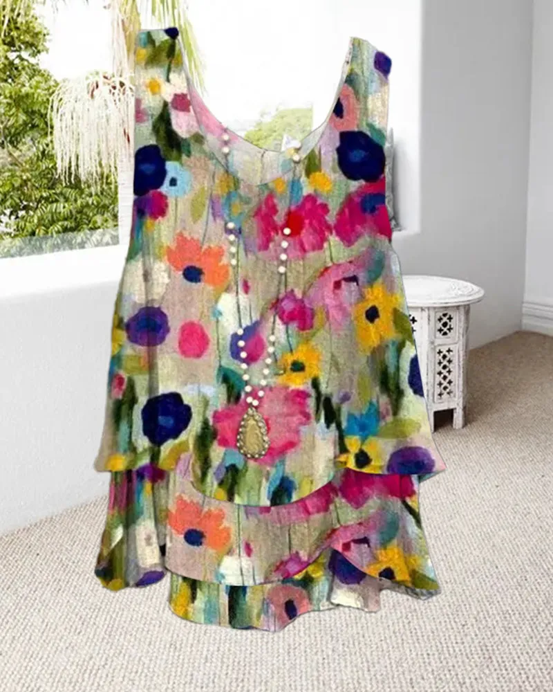 Colorful printed multi-layered casual vest