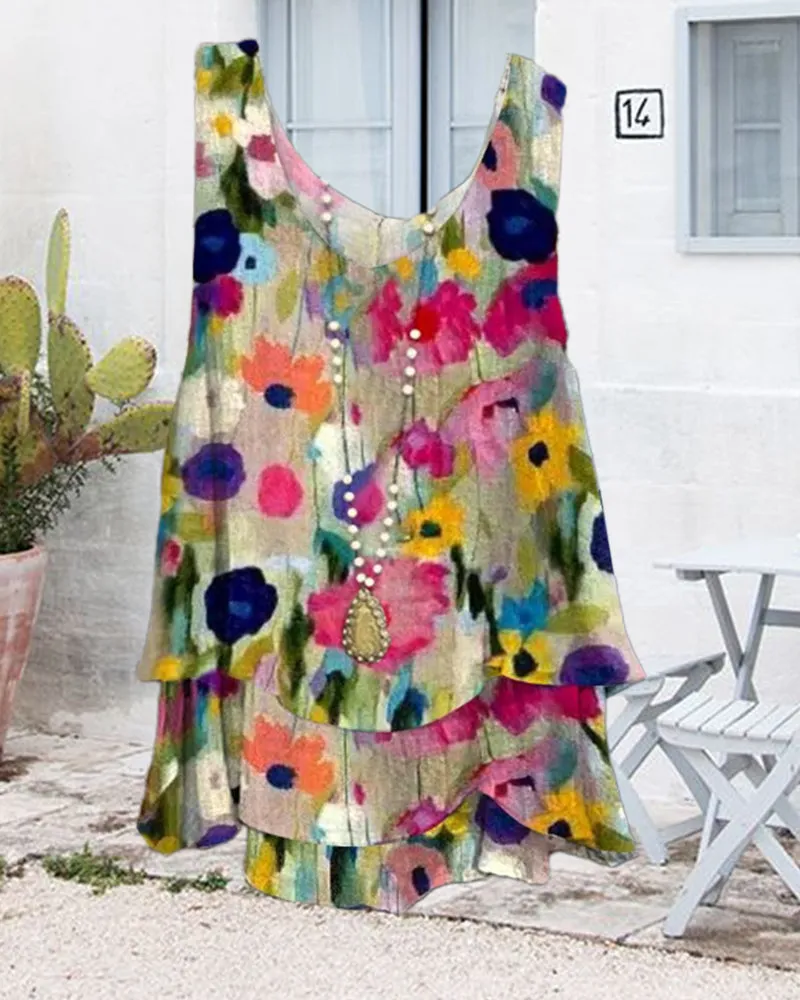 Colorful printed multi-layered casual vest
