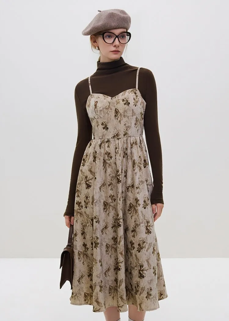 CORDUROY FLORAL SUSPENDER DRESS