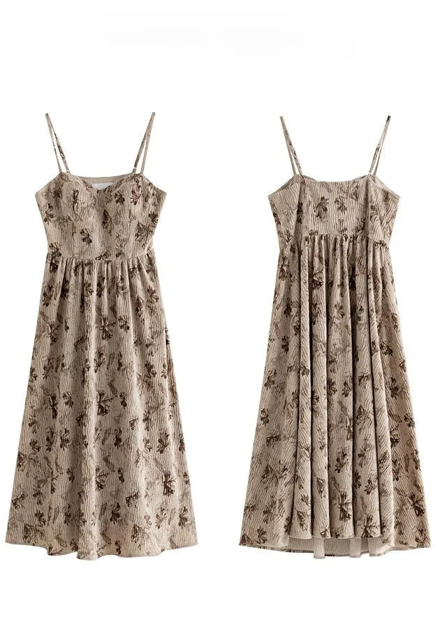 CORDUROY FLORAL SUSPENDER DRESS