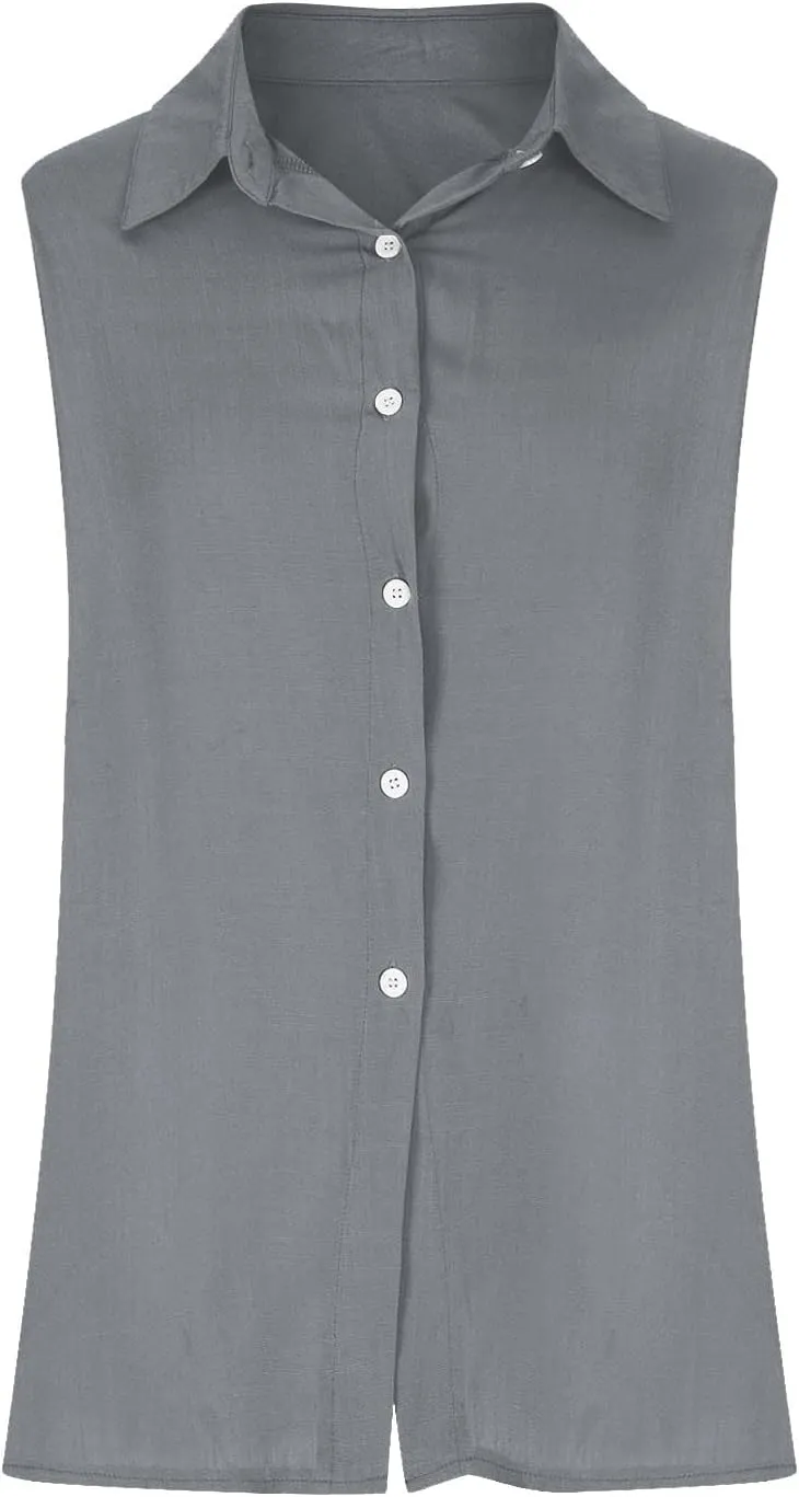 Cotton Gauze Tank Shirts for Women Sleeveless Collared Top Oversized Button Down Office Blouse Casual Summer Shirt