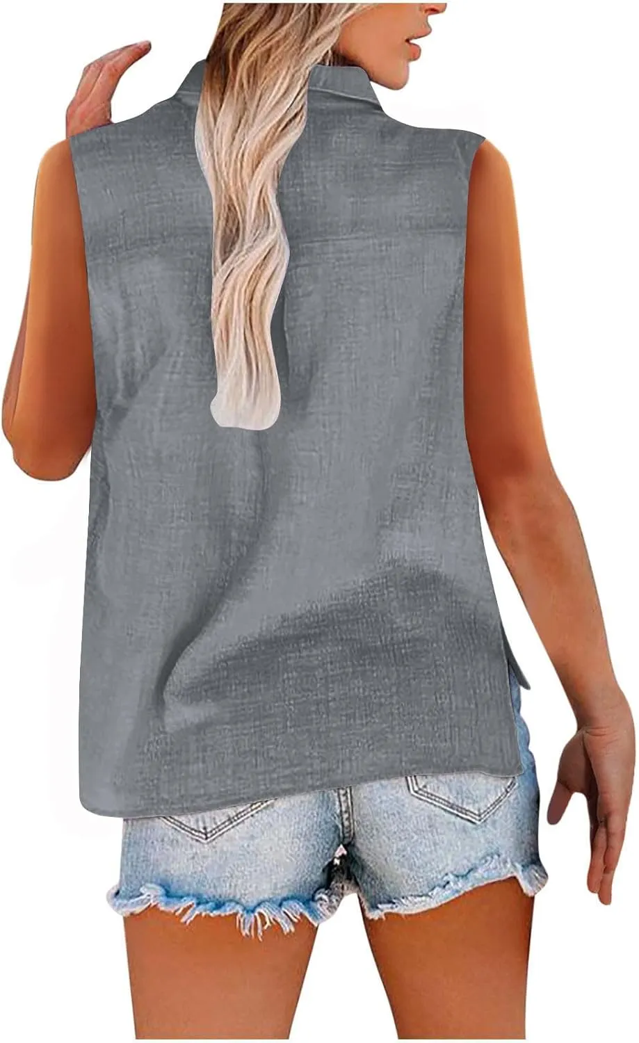 Cotton Gauze Tank Shirts for Women Sleeveless Collared Top Oversized Button Down Office Blouse Casual Summer Shirt