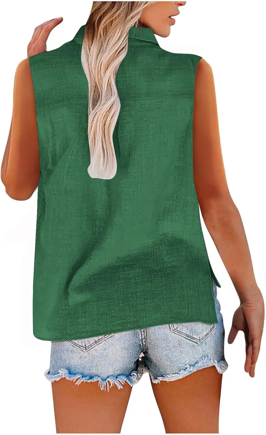 Cotton Gauze Tank Shirts for Women Sleeveless Collared Top Oversized Button Down Office Blouse Casual Summer Shirt
