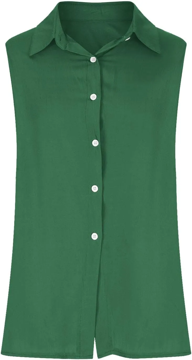 Cotton Gauze Tank Shirts for Women Sleeveless Collared Top Oversized Button Down Office Blouse Casual Summer Shirt