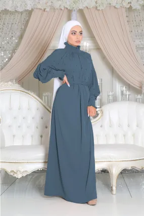 Deluxe Soft Pearl Dress- Blue Gray
