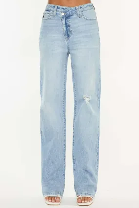 Distressed High Waist Straight Jeans
