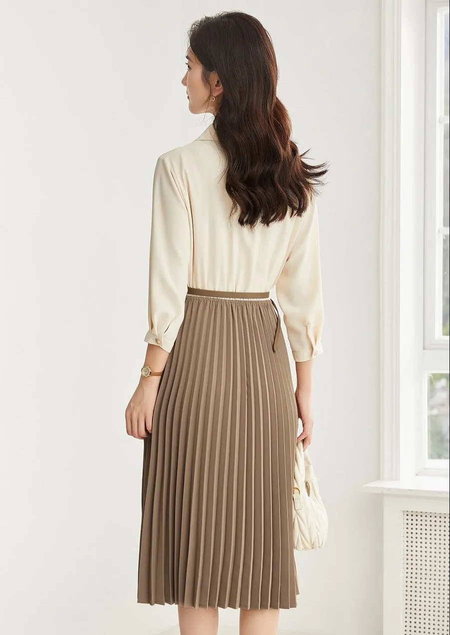 ELEGANT STITCH PLEATED BELT DRESS