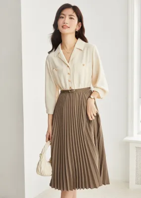 ELEGANT STITCH PLEATED BELT DRESS