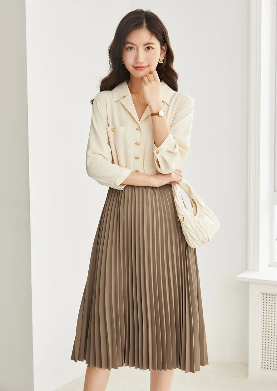 ELEGANT STITCH PLEATED BELT DRESS