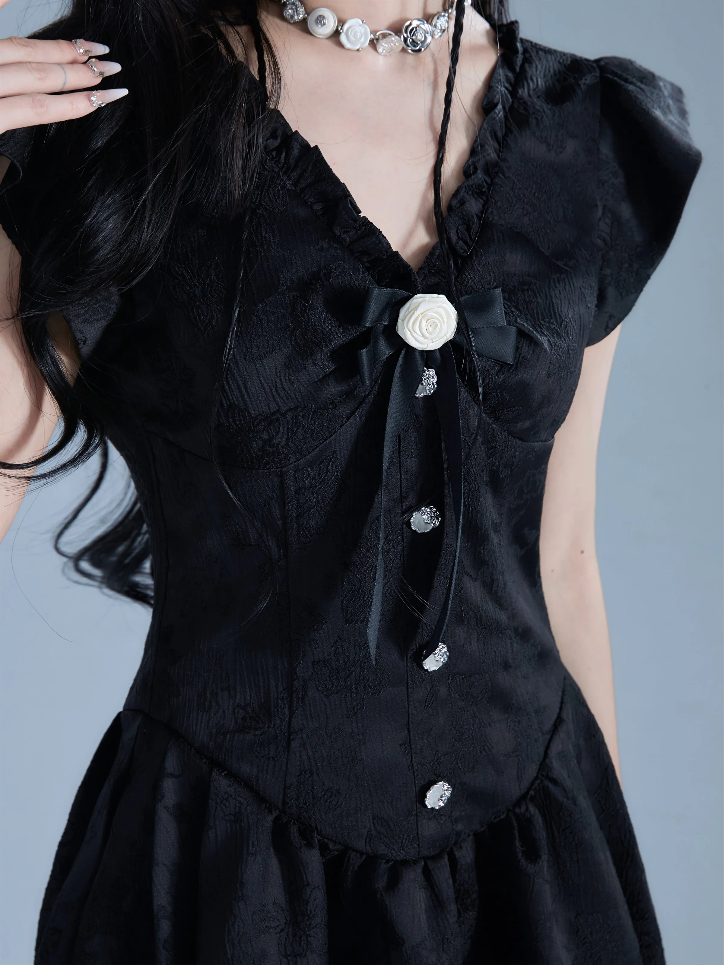 Embroidery Ribbon Feminine Flare One-Piece