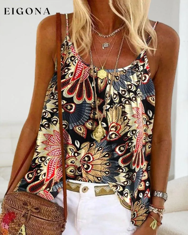 Ethnic print casual sleeveless cami top
