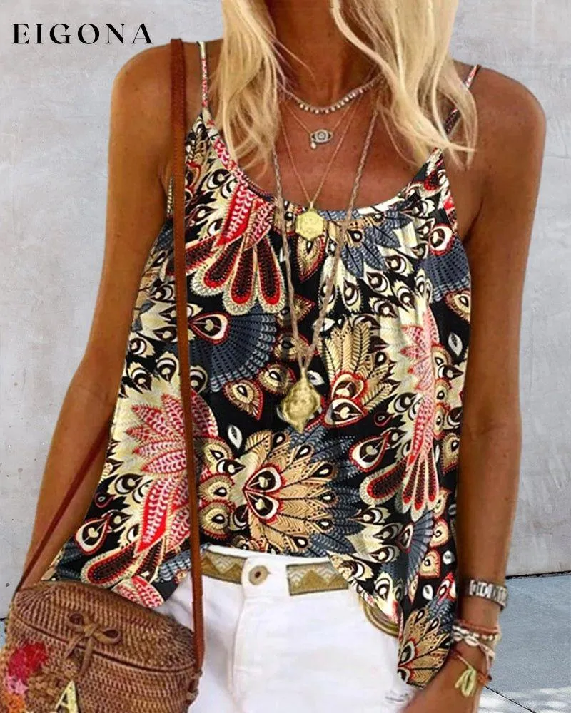 Ethnic print casual sleeveless cami top