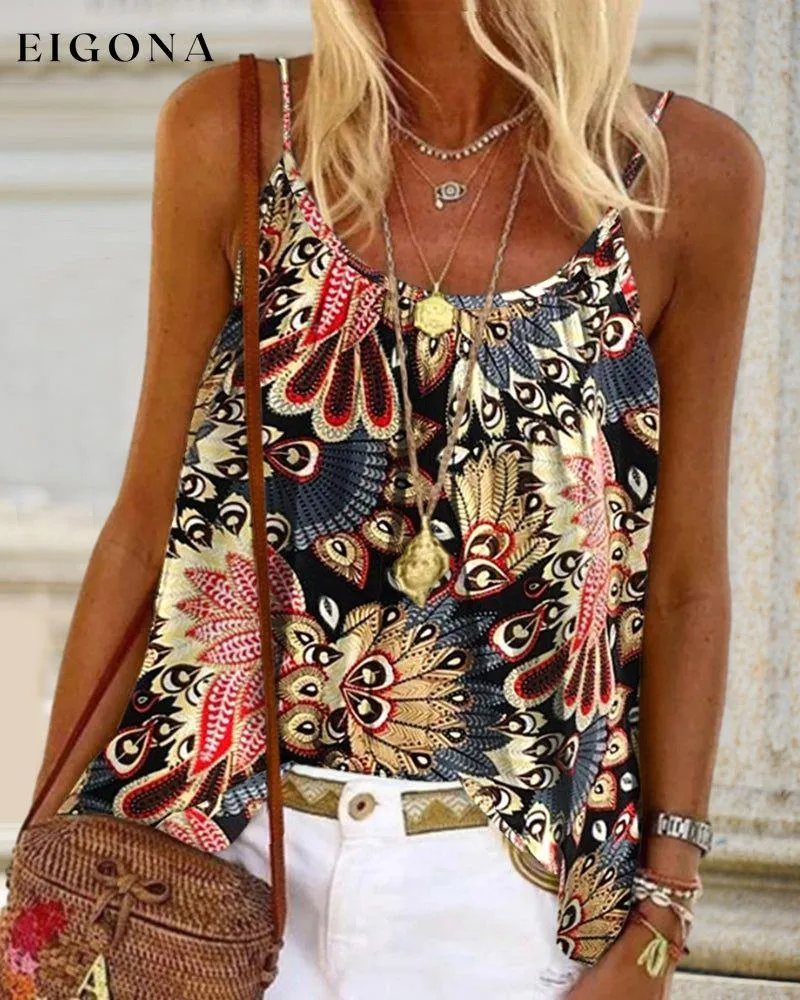 Ethnic print casual sleeveless cami top