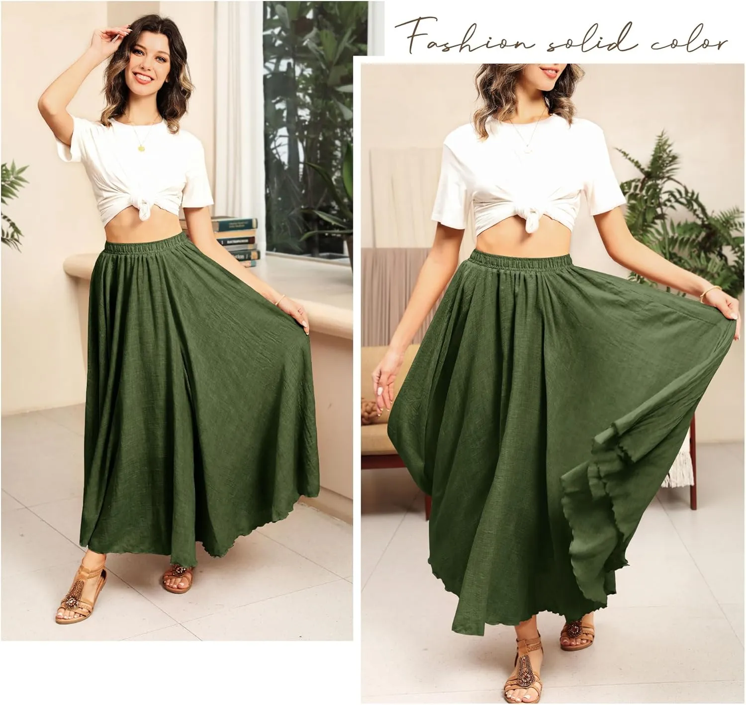 Ezcosplay Women Boho Maxi A Line Skirt Elastic Waist Summer Bohemian Flowy Long Beach Swing Skirts