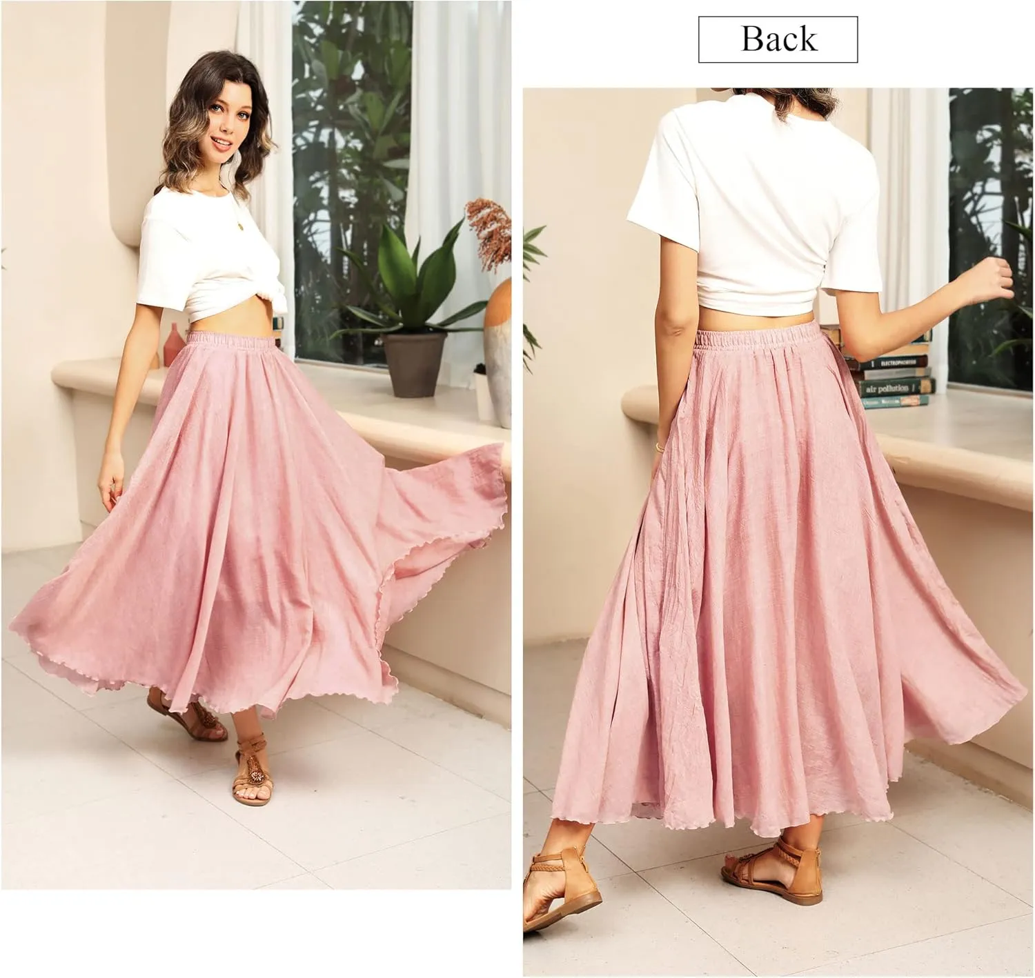 Ezcosplay Women Boho Maxi A Line Skirt Elastic Waist Summer Bohemian Flowy Long Beach Swing Skirts