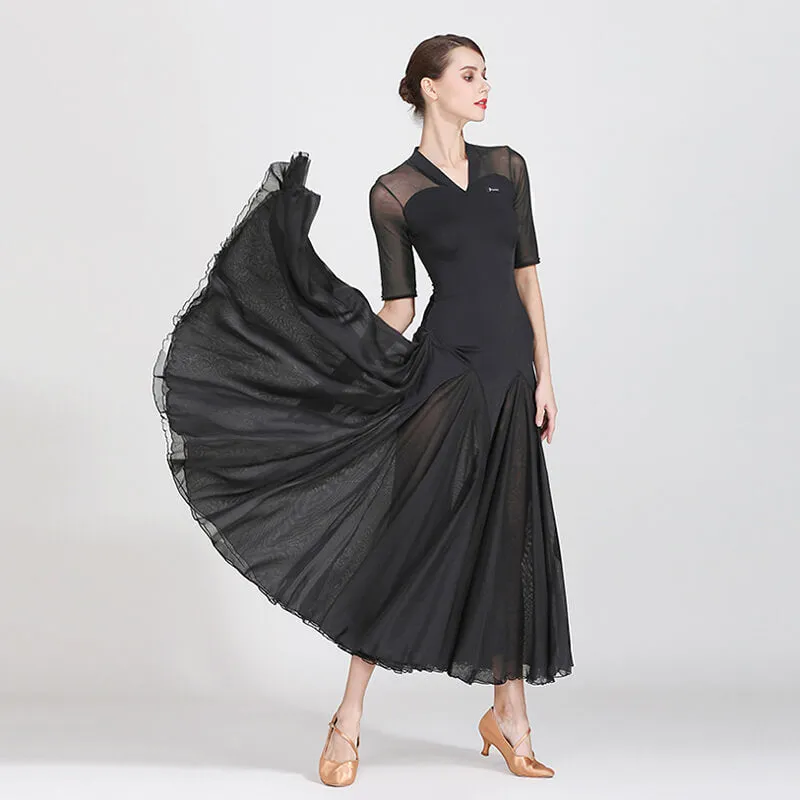 Feminine Long Ballroom Dress with Mesh