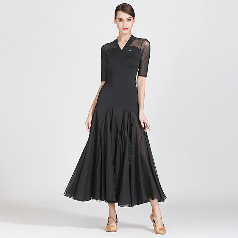 Feminine Long Ballroom Dress with Mesh
