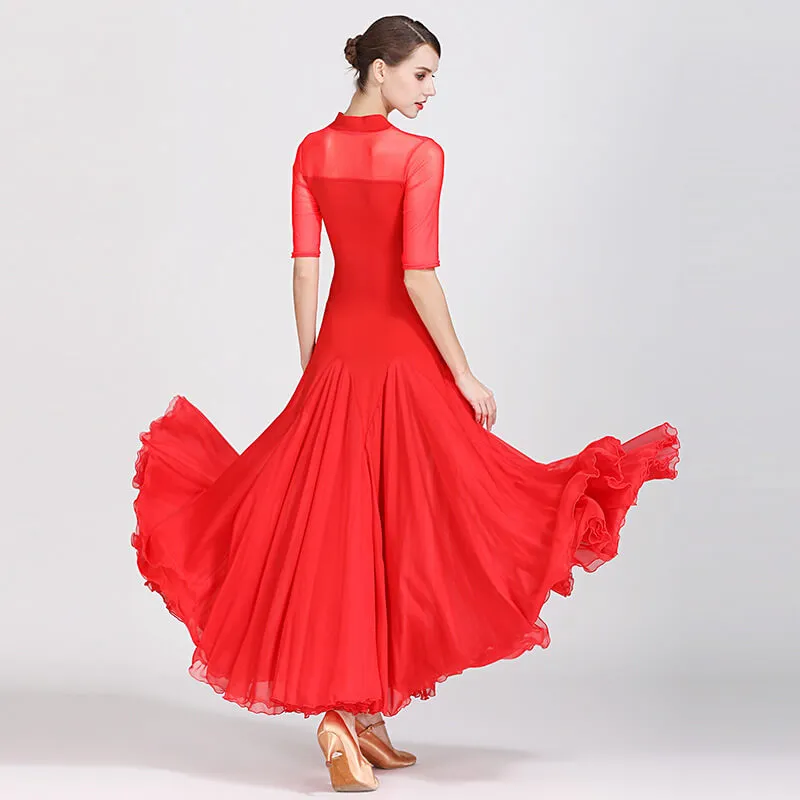 Feminine Long Ballroom Dress with Mesh