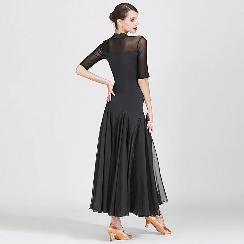 Feminine Long Ballroom Dress with Mesh