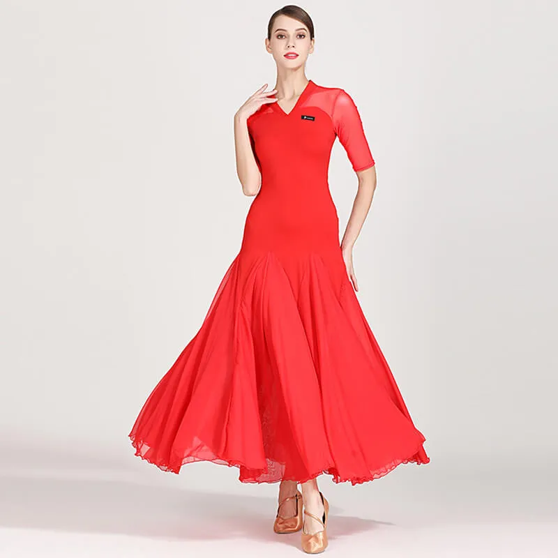 Feminine Long Ballroom Dress with Mesh