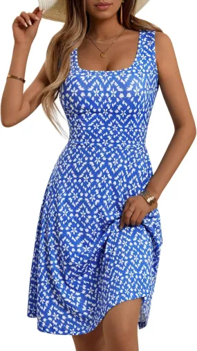 FENSACE Women's Sleeveless Floral Midi Dress Casual Tank Dress